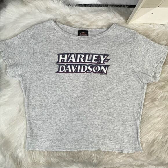 NEW Harley Davidson Vintage 90s Cropped Ruffle Flutter Babydoll Tee T Shirt Top - Picture 6 of 13